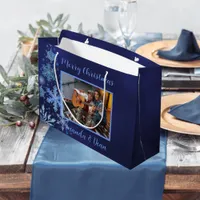 Christmas blue snowflakes photo large gift bag