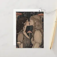 The Lovers Kiss Mushroom Forest Fairytale Postcard