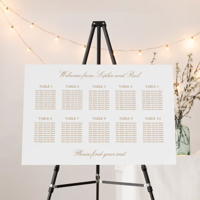 Golden Beige 10 Table Wedding Seating Chart Foam Board