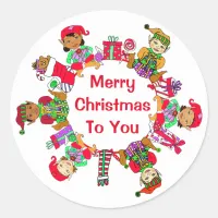 Little Whimsical Elves Festive Holiday Classic Round Sticker