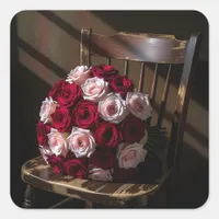 Pretty Roses on a Rustic Chair   Square Sticker
