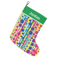 [Beatnik Bubbles] Retro Polka Dot Striped Green Large Christmas Stocking