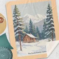 Rustic Country Cabin Snow Scene Mountains Picture Sherpa Blanket