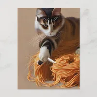Cat Eating Spaghetti Postcard