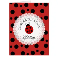 Pretty Red Ladybug Personalized Baby Shower Card