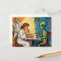 Angel Eating Spaghetti with an alien Postcard