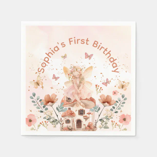 Enchanted Forest Mushroom Girl's First Birthday  Napkins