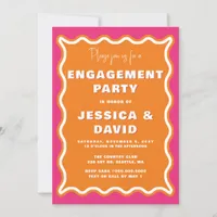 Retro Cute Wavy Pink Orange Photo Engagement Party Invitation