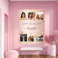 Birthday photo collage rose gold stars poster