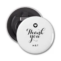 Minimalist Script Thank You Wedding Heart Monogram Bottle Opener