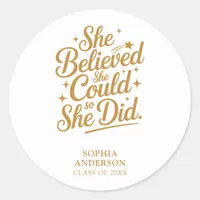 Modern Minimalist Graduation Gold Script Quote Classic Round Sticker