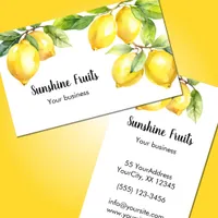 Watercolor lemons yellow green fruit business card