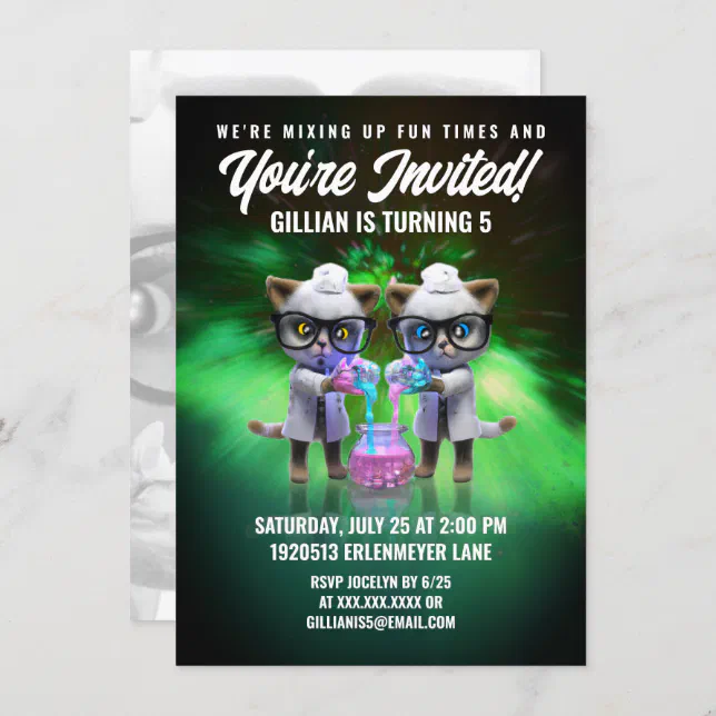 Funny Mad Cat Scientists Purrfect Birthday Invitation