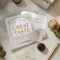 Trendy Chic Holographic Aura Arch Beige Thank you Square Business Card