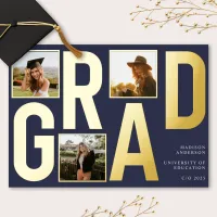 Modern Navy Blue Photo Graduation Announcement