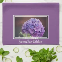 Pretty Purple Hydrangea in Mason Jar Photograph Kitchen Towel