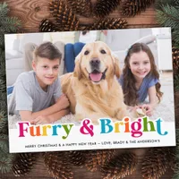 Colorful Furry & Bright Custom Pet Dog Photo Holiday Card