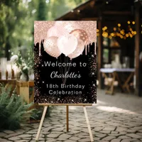 Birthday black rose gold balloons welcome foam board