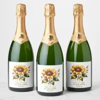 Country Sunflower Wedding Sparkling Wine Label