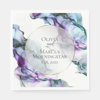 Vibrant Teal Indigo Abstract Watercolor  Ink Napkins