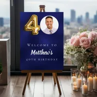 Navy blue gold 40th photo birthday party welcome foam board