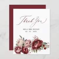 Budget Burgundy Blush Floral Thank You Card