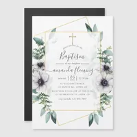 Eucalyptus Floral Geometric Baptism Magnetic Invitation