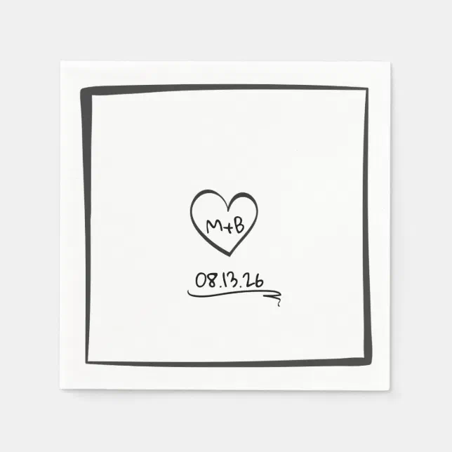 Simple Timeless Hand Drawn Initials Sketch Wedding Napkins