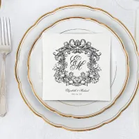 Elegant Monogram Crest Script Wedding Napkins