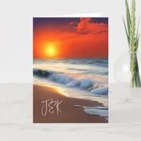 Pretty Ocean Waves and Sunset Anniversary Card