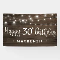 Rustic String Lights on Wood 30th Birthday Banner