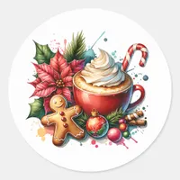 Cute Watercolor Hot Cocoa, Candy Canes and Cookies Classic Round Sticker