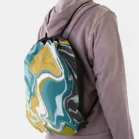 Blue, gold and black Marble like Swirls  Drawstring Bag
