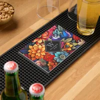 Mexican Floral Folk Art Custom Monogram Bar Mat