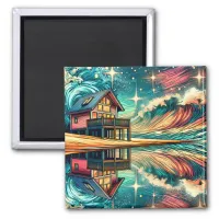 Log Cabin on the Beach Ai Art   Magnet