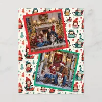 Cute Kids Sledding Two Photo Christmas Holiday Postcard