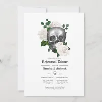 White Floral Gothic Wedding Rehearsal Dinner Invitation