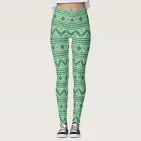 Green Ugly Christmas Sweater Pattern Leggings