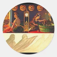 Vintage Women, Ghost and Jack o' Lanterns Classic Round Sticker