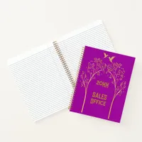 Monogrammed Gold Trees with Birds on Purple | Notebook