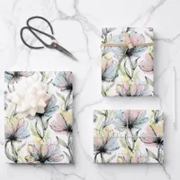 Abstract Alcohol Wash Pen and Ink Medium Flowers Wrapping Paper Sheets