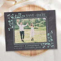 Rustic Chalkboard Eucalyptus Greenery Photo Announcement Postcard