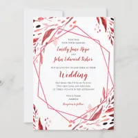 Sangria Red Leaves Geometric Frame Wedding Invitation