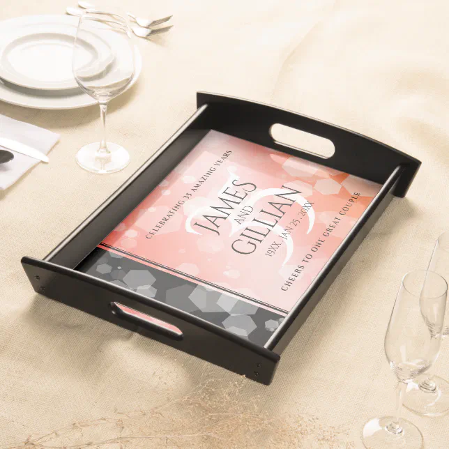 Elegant 35th Coral Wedding Anniversary Celebration Serving Tray