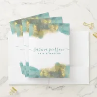 Teal And Gold Modern Art Liquid Watercolor Ink Pocket Folder