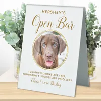 Pet Wedding Open Bar Dog Photo Elegant Gold Drinks Table Tent