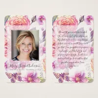 Floral Photo Funeral Memorial Prayer Card