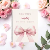 Guest book Baby Shower blush pink bow beige cream