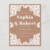 Mexican Barro Brown Talavera Wedding Save the Date Announcement Postcard