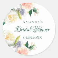 Bridal Shower blush pink flowers Classic Round Sticker